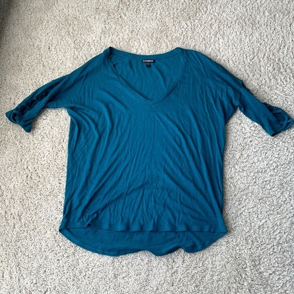 Express 1/2 sleeve turquoise shirt with detail szS - Picture 1 of 3